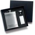 6 Oz. Rimmed Stainless Steel Flask and Pattern w/Money Clip & Funnel in Box
